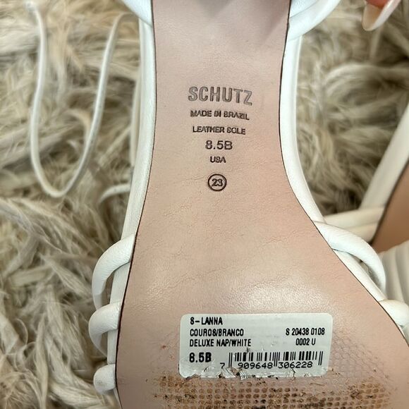 SCHUTZ Lanna Leather Strappy Block Heel Sandals in Deluxe Nap/White size 8.5 - Picture 9 of 10